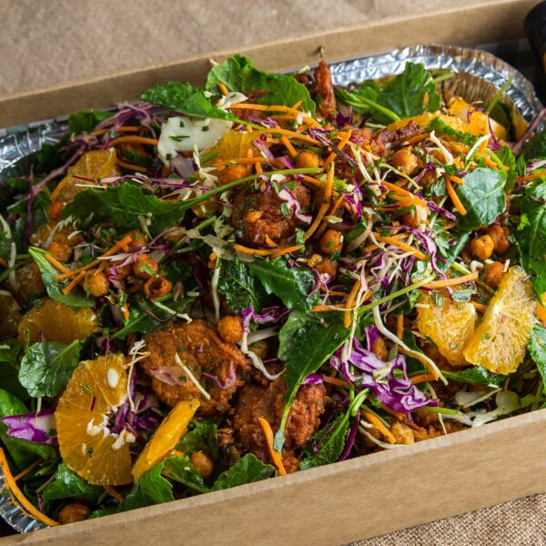 ROMESCO CHICKPEA FRITTER SALAD (VEGAN)